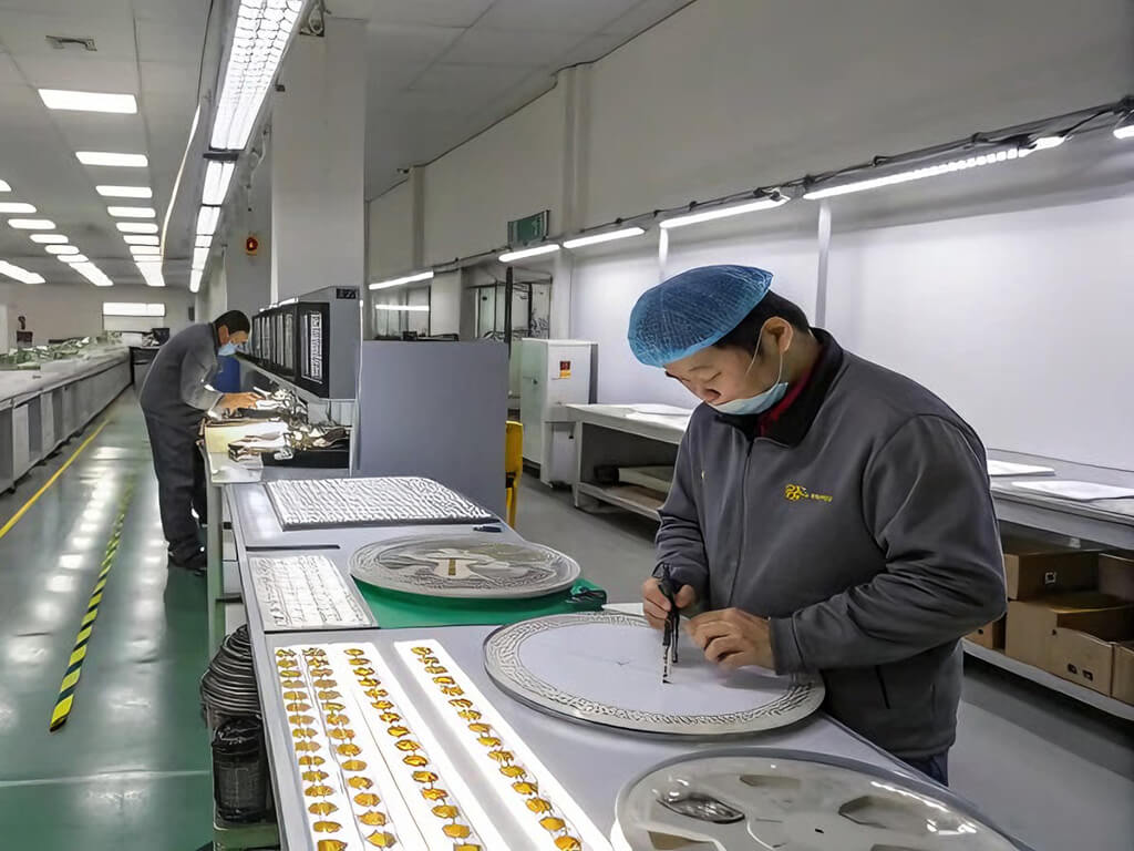 Ein Arbeiter führt die Endmontage von LED-Produkten durch