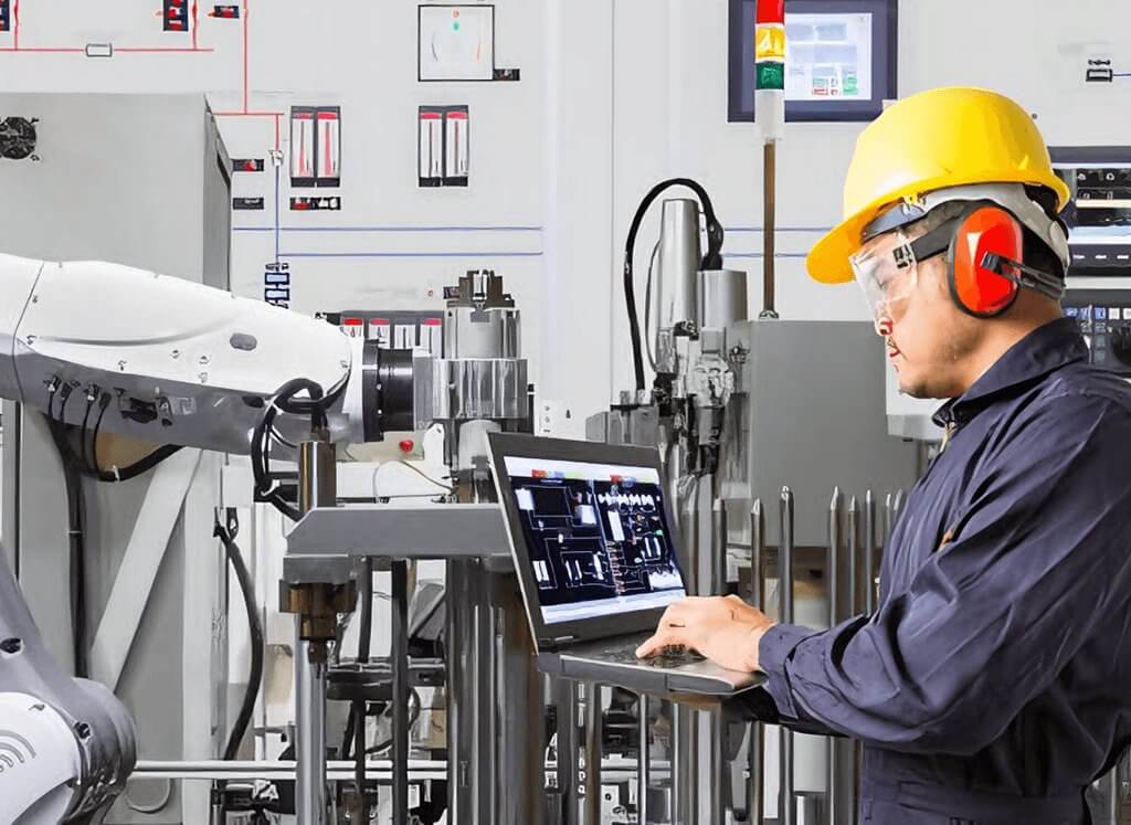 A worker is testing IoT devices