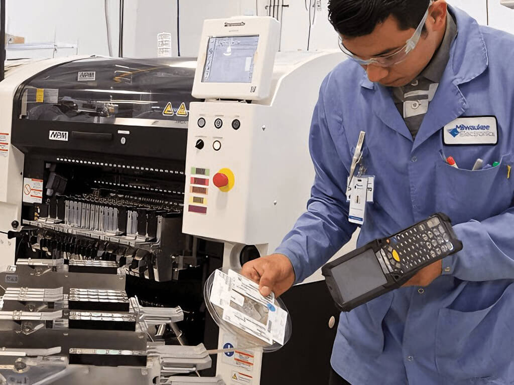 An employee is inspecting manufactured medical equipment
