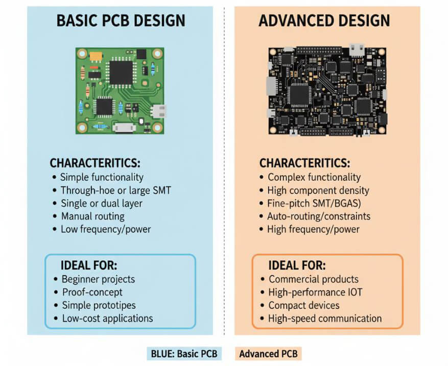Tabla comparativa de niveles de complejidad de PCB