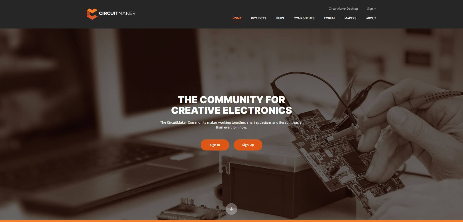 Screenshot of the CircuitMaker official website homepage