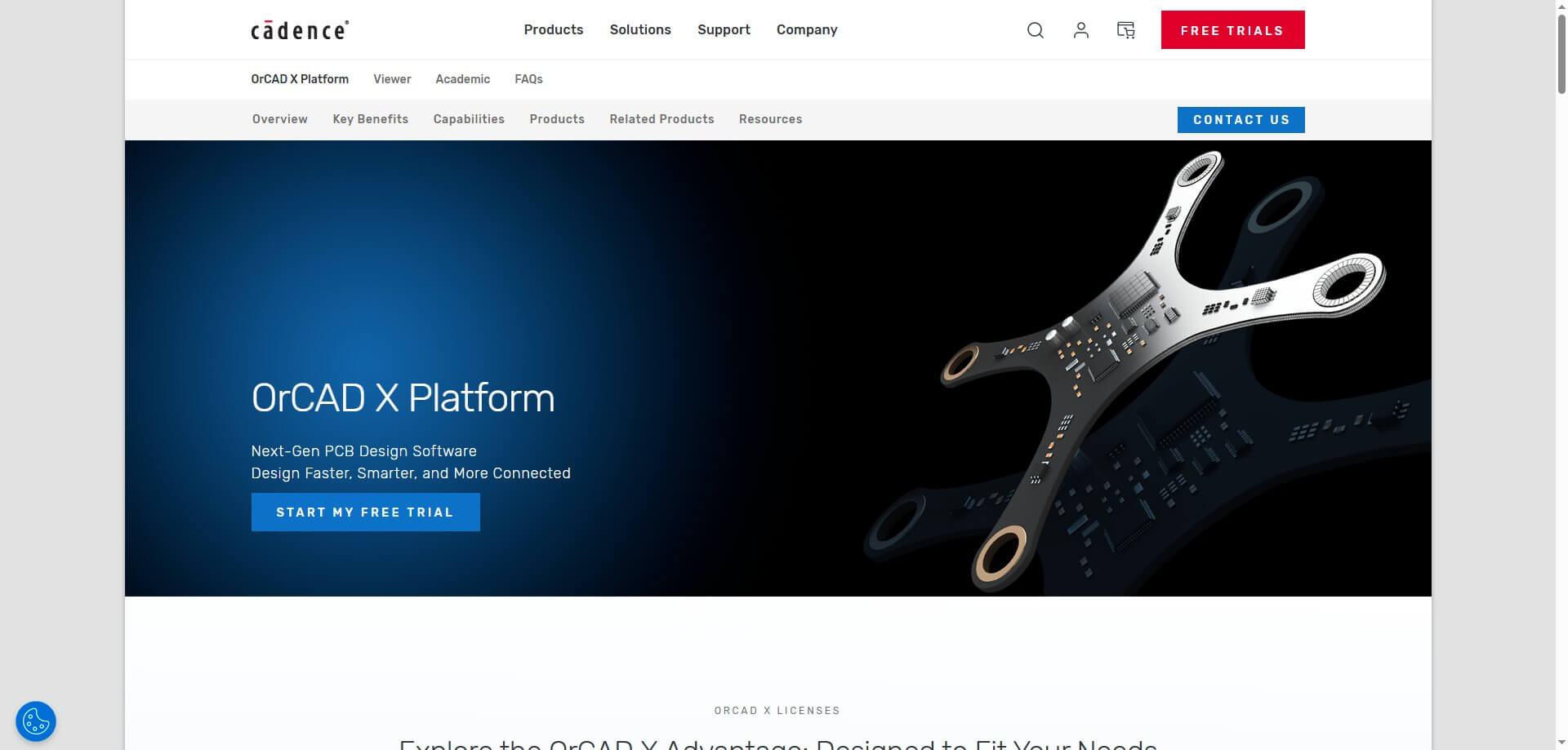 Screenshot of the OrCAD official website homepage