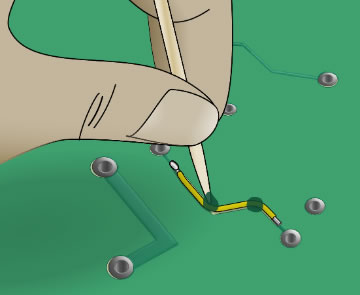 Asegura el cable puente a la superficie de la PCB