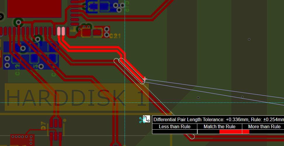 Tool feedback during routing, showing skew compliance