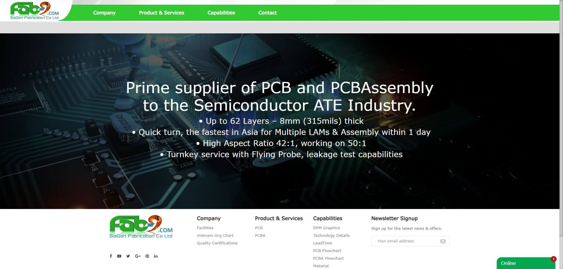 Captura de pantalla de la página de inicio de FAB