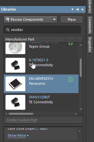 Interfaz de Selección de Componentes de Circuit Maker