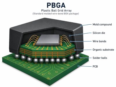 Ejemplo de la estructura del encapsulado PBGA