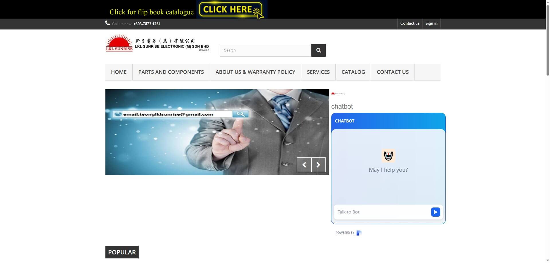 Screenshot of the LKL Sunrise Electronic Official Website Homepage