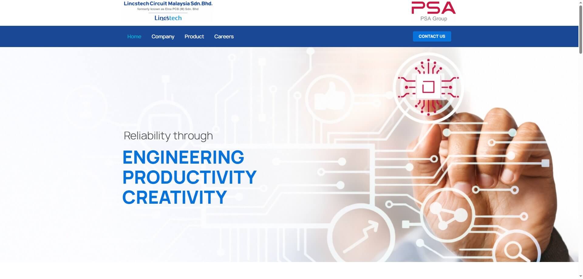 Screenshot of the Lincstech Circuit Official Website Homepage