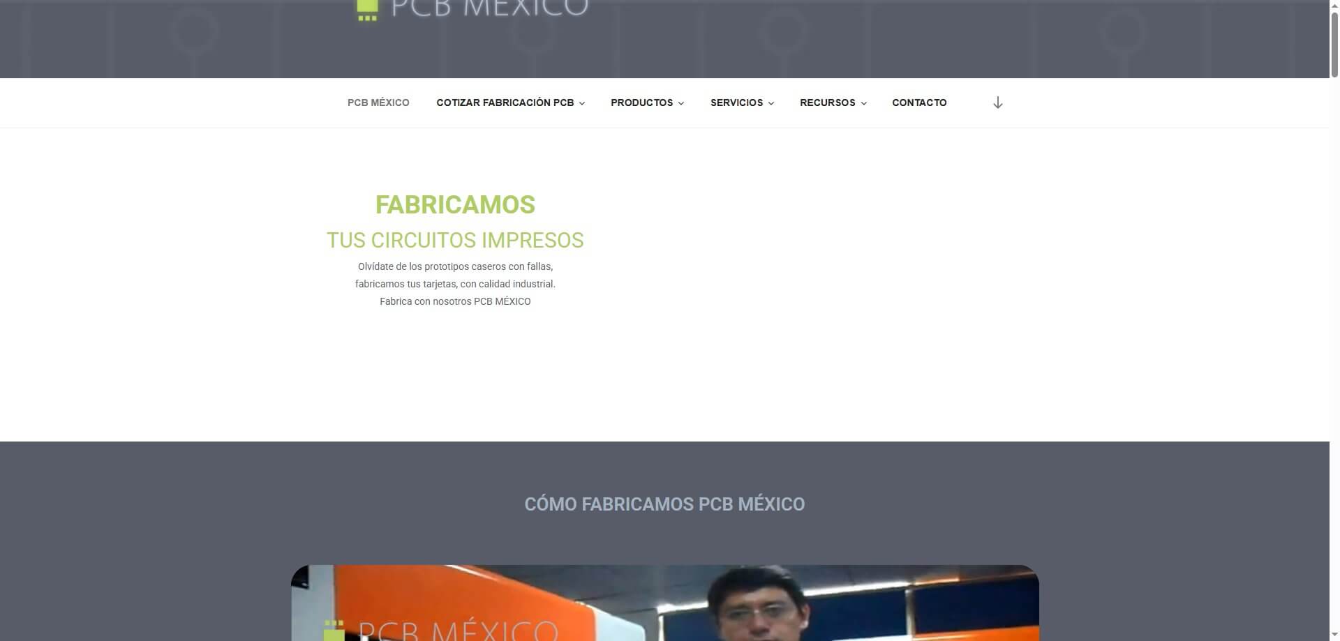 Captura de pantalla de la página de inicio del sitio web oficial del PCB México