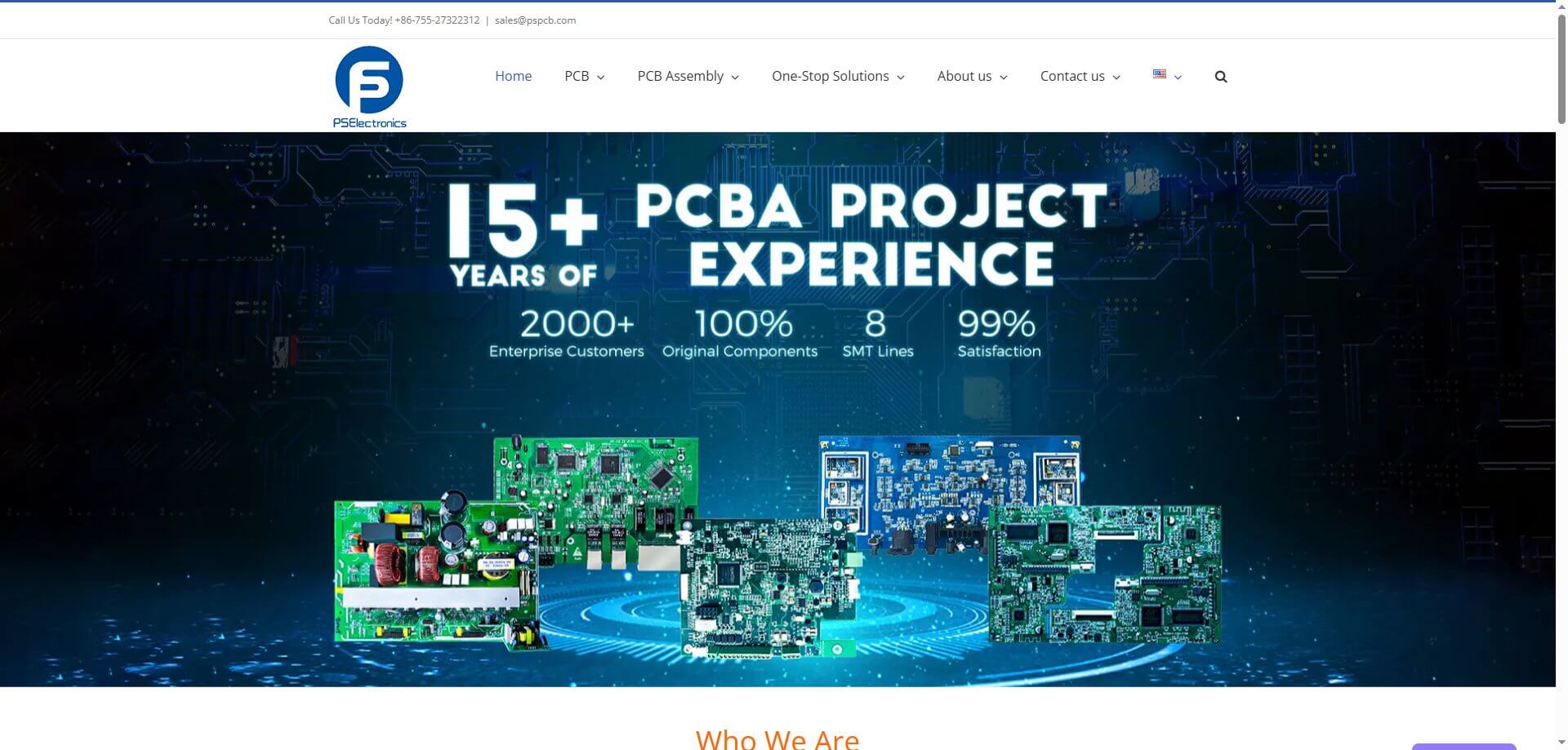 Captura de pantalla de la página principal del sitio web oficial de PS Electronics