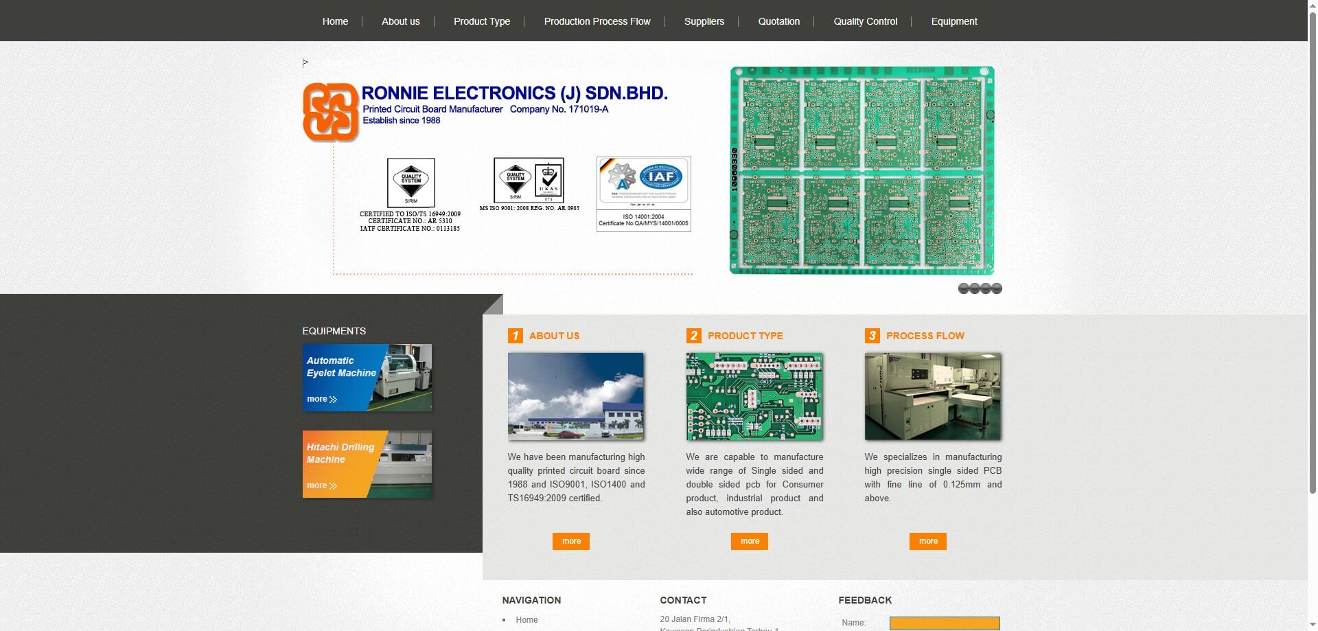 Screenshot of the Ronnie Electronics Official Website Homepage