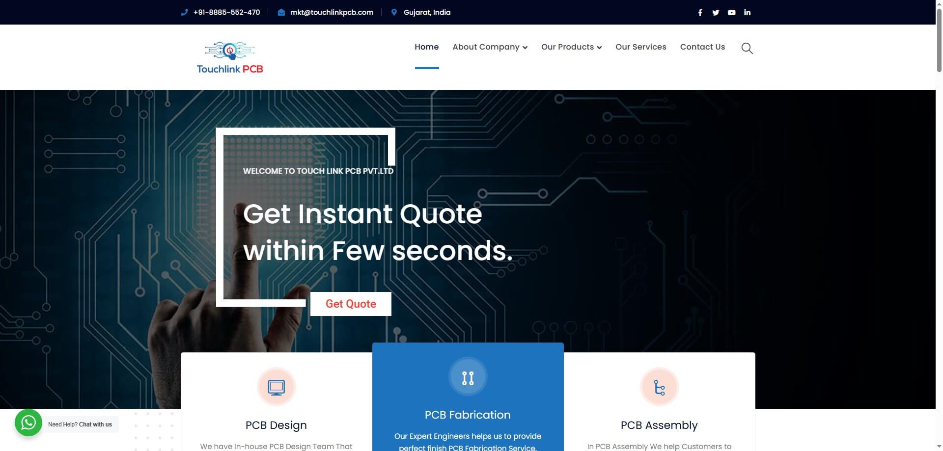 Screenshot of the Touch Link PCB Official Website Homepage