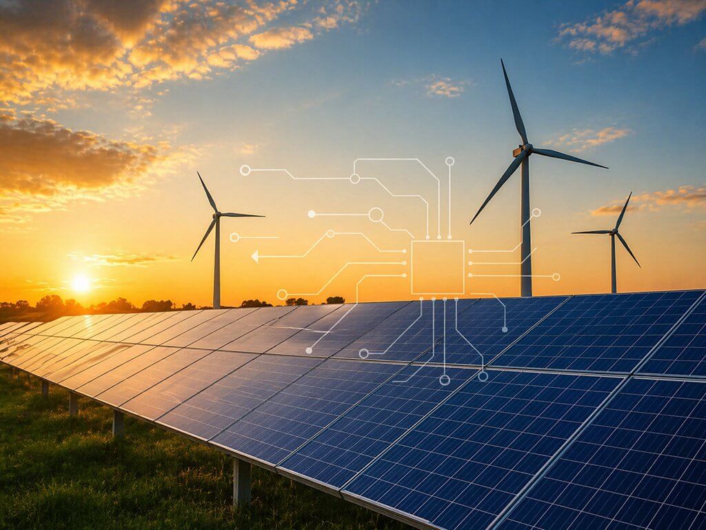 The power system beneath the setting sun