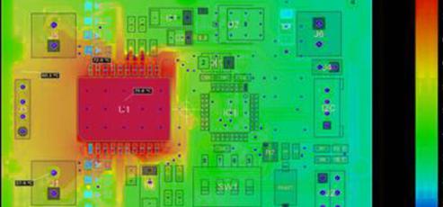 Simulación térmica típica de una placa de circuito impreso