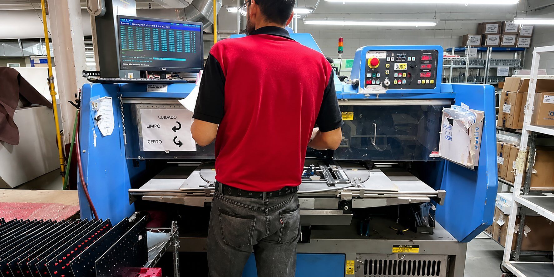 A Mexican Worker Operating PCB Testing Equipment