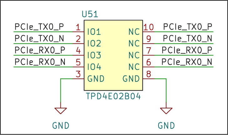 Low capacitance ESD protection circuit for USB 3.0 SuperSpeed differential pairs on a LattePanda Mu carrier board