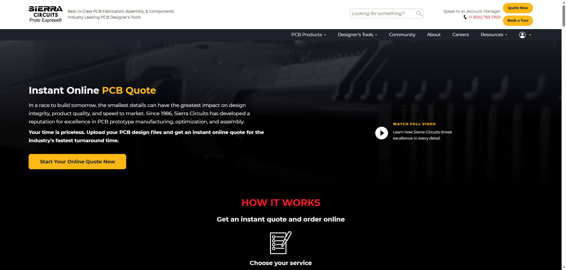 Captura de pantalla de la página de inicio del sitio web oficial de Sierra Circuits