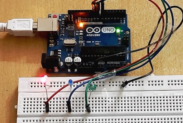 Actual picture of the breadboard and Arduino after wiring